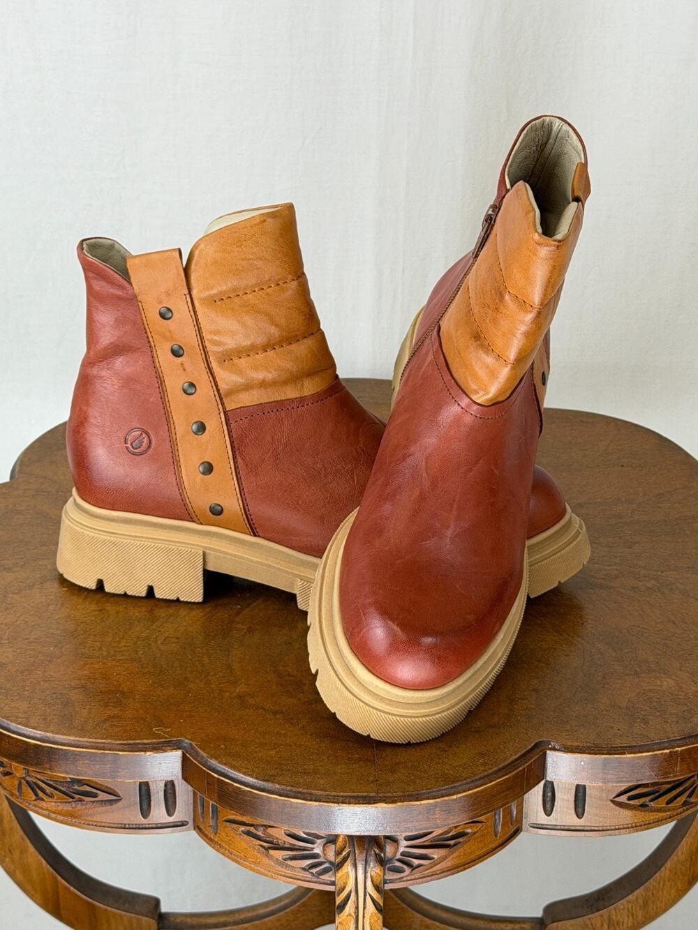 NIB Casta Xenia Rust Cognac Leather Two Tone Boot with Grommets #0281 EU 41